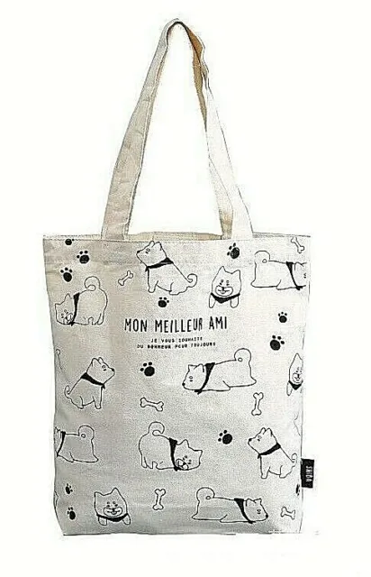 NEW Shiba Inu Dog Canvas Beige Book Grocery Shopping Reusable Shoulder Tote Bag