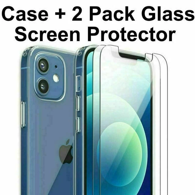For iPhone 13 12 11 Pro Max XS XR 8 7 14 Clear Case Cover+Glass Screen Protector