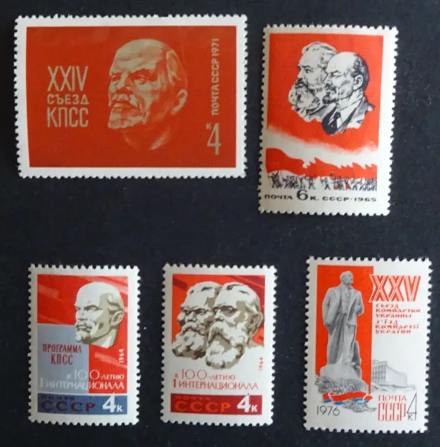 5 sellos de la URSS 1964, 1965, 1971, 1976. Lenin, Marx