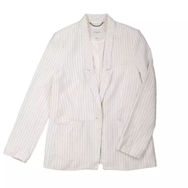 L.K. Bennett Linen Blend Fargo Ivory Blazer Jacket UK Size 16 Blue Striped Smart