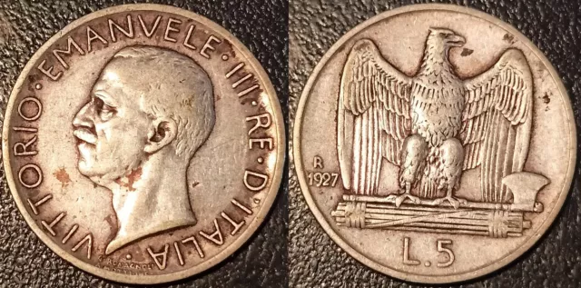 Italie - 5 lire argent Vittorio Emanuele III 1927 TTB ! KM# 67