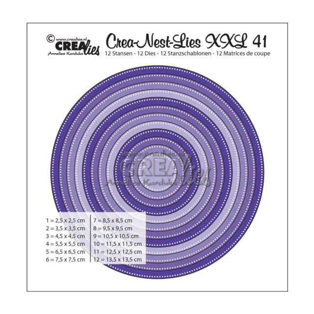 Stanzschablonen Crealies Crea-Nest-Lies XXL 41, Kreise mit Punkten 2,5 - 13,5 cm