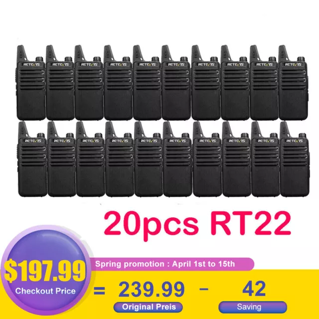 20*Retevis RT22 UHF Walkie Talkies 2 Way Radio 16CH for Hospital/School/Factory