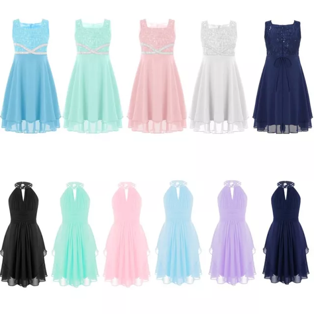 Kids Girls Princess Chiffon Dress Wedding Birthday Party Communion Ballroom Gown