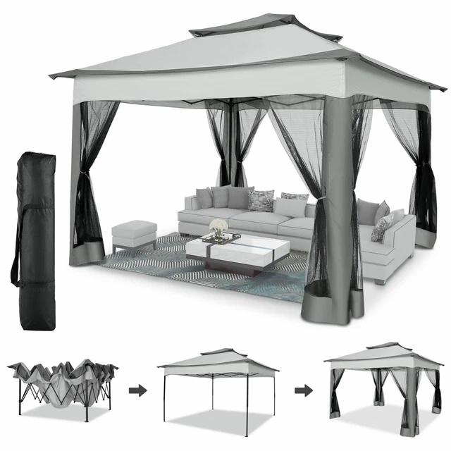 3,3x3,3 m Faltpavillon Pavillon Partyzelt Wasserdicht Gartenzelt mit Moskitonetz