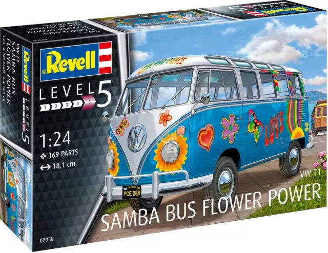 Revell 1/24 Scale VW T1 Samba Bus Flower Power #07050 - Unpainted & Unassembled Revell 1/24 Scale VW T1 Samba Bus Flower Power #07050 - Unpainted & Unassembled
