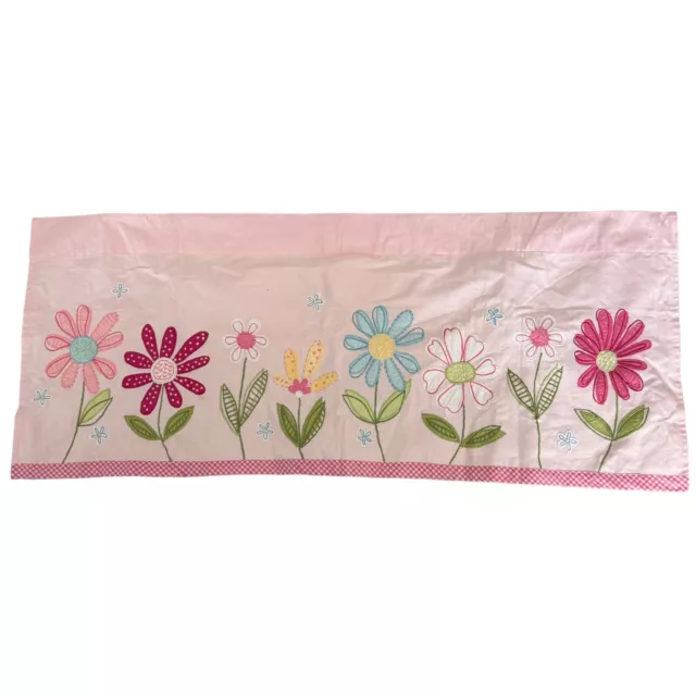 POTTERY BARN KIDS Pink Daisy Garden Flower Embroidered Valance Gingham Trim