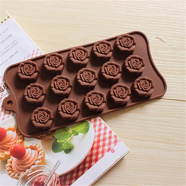 15-Cavity Silicone Flower Rose Chocolate Cake Soap Mold Baking Ice Tray Mould 3