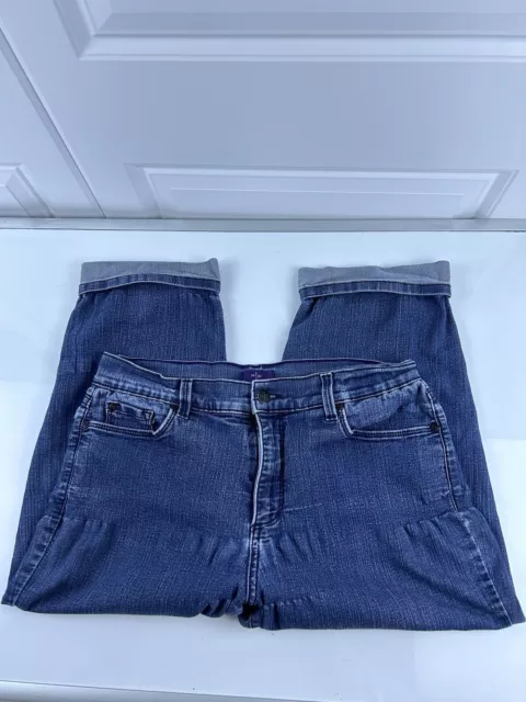 NYDJ Jeans Size 12 Crop Turned Cuff Lift Tuck Technology Blue Stretch Denim