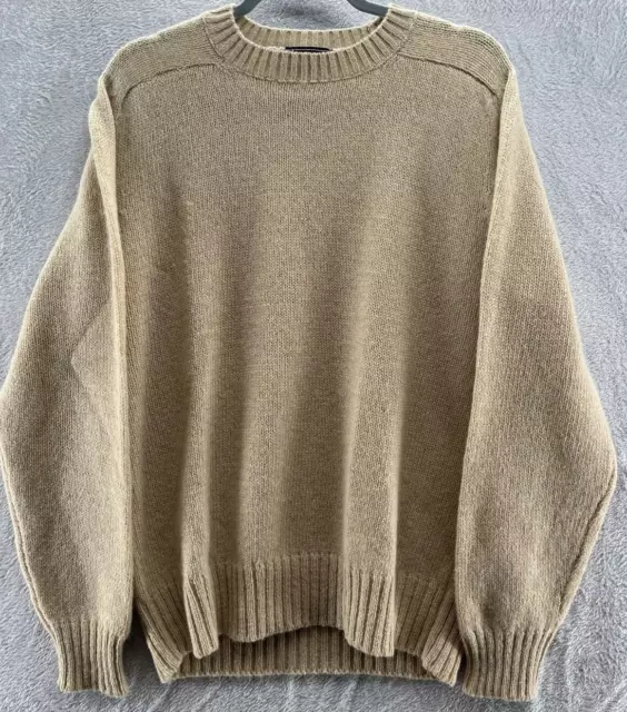 Vintage Jantzen Ivory Wool Tight Knit Crewneck Pullover Sweater Mens USA Sz L