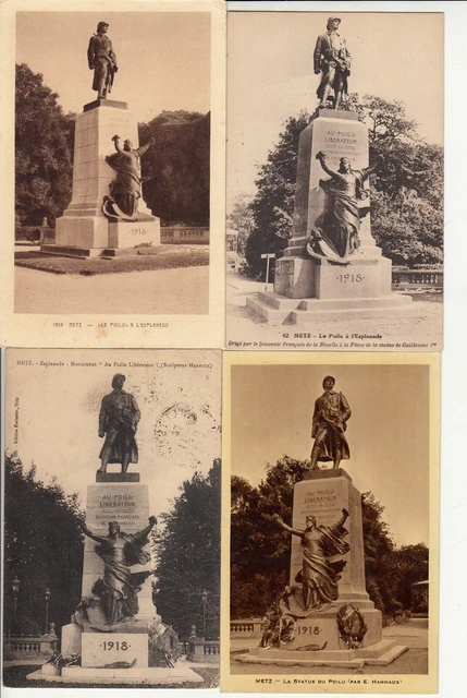 Lot of 4 Antique Old Postcards METZ MOSELLE Hairy Statue 1