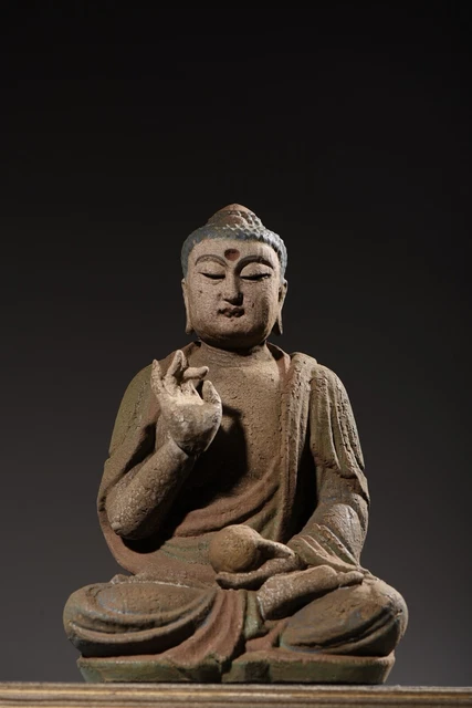 Collects Chinese Old Wood Carved Sakyamuni Statue Painted Wooden Sculpture Decor