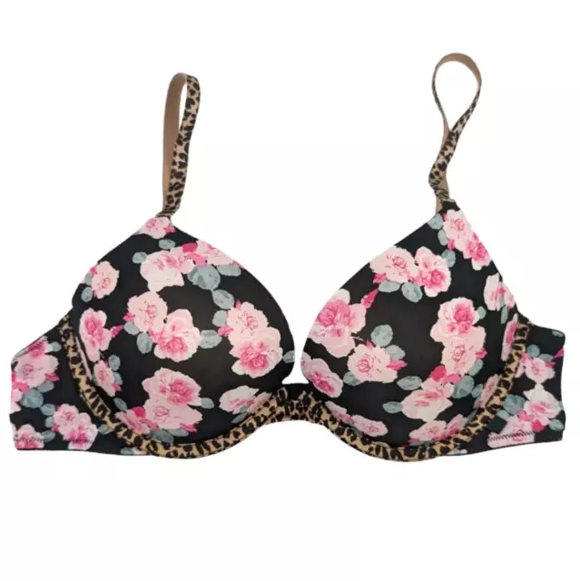 NEW Victoria's Secret Floral Push Up Bra Women's Size 36B Colorful Animal Print