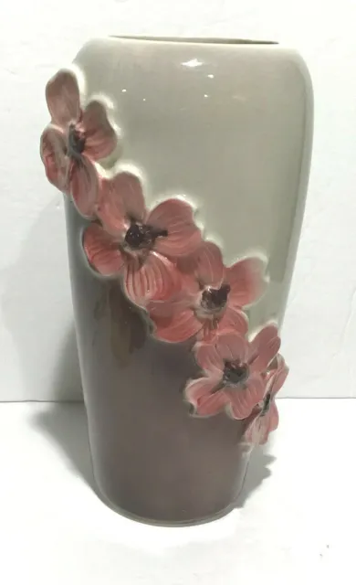1940s Royal Copley Vtg. Pink and Brown Dogwood Raised Flowers Vase Rare