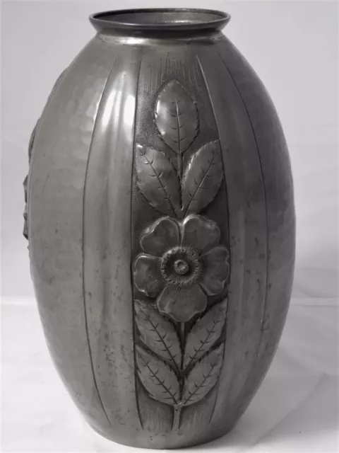 Zinn Vase Jugendstil ? Art Deco? Francois Cortesi Florales Muster Etain Garanti