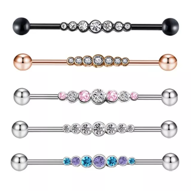 Industrial Scaffold Bar Ear Piercing Shinny Straight Barbell Steel Gem Opal