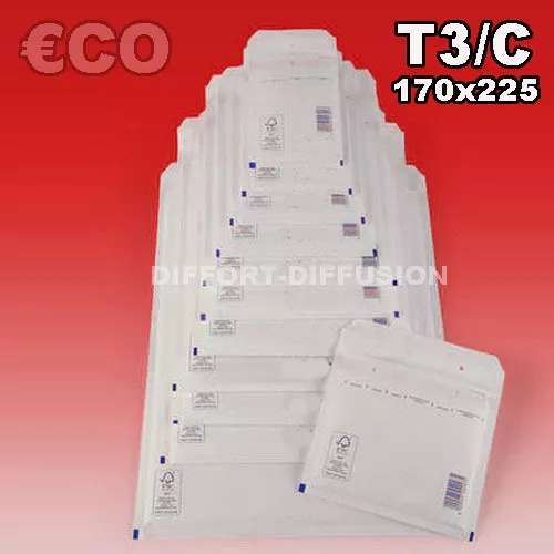 Lot 100 Enveloppes à bulles pochettes Blanches ECO 150x215 mm 3/C (ext. 170x225)