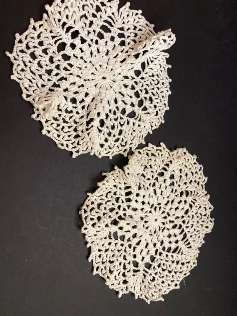 Lot of 2 vintage Crochet Round Small Doilies - Beautiful White 2