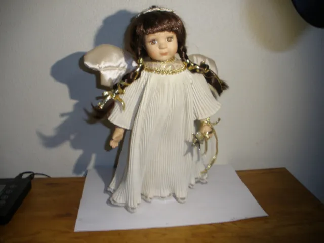 Vintage Porcelain angel Doll 11 1/2" tall on stand