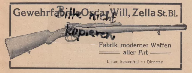 ZELLA ST. BL., Werbung 1919, Gewehr-Fabrik Oscar Will Fabrik moderner Waffen