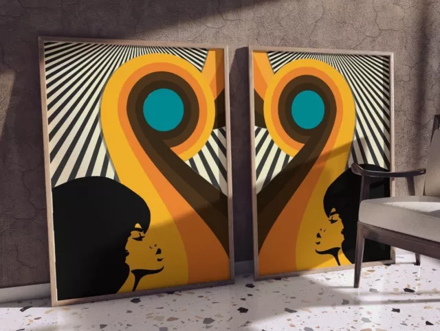 Pair of Mid Century Retro Art Print, Vintage Shapes Print, Sixties Wall Art