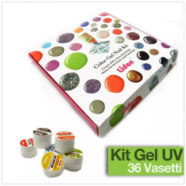 Kit 36 Color Gel Uv Colorati Lidan Ricostruzione Unghie Nail Art Vasetti linq