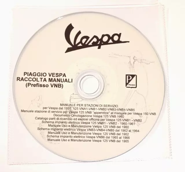 CD MANUALI SERVIZIO e USO PIAGGIO VESPA VNB1 VNB2 VNB3 VNB4 VNB5 VNB6 1955-1966