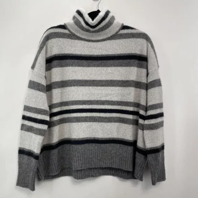 Nordstrom Signature Cashmere Sweater Turtleneck Striped Oversized Gray Womens S