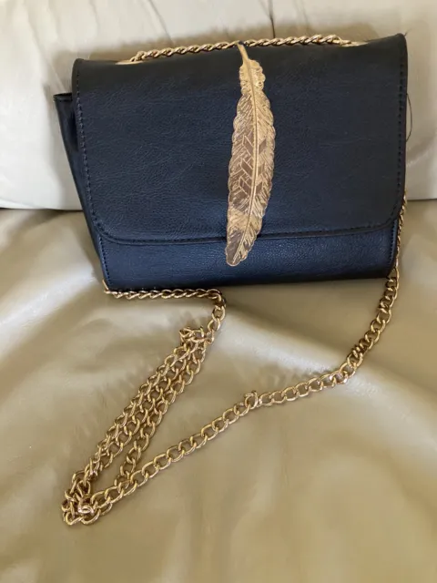 Handbag Black Gold Leaf Chain Crossbody Purse Small Square Bag NWOT