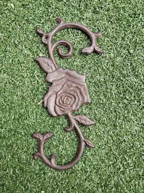 Rusty Cast Iron Wall Bracket Art Decor Garden Rose Hooks Heavy Hanger S Shape