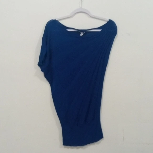 CACHE blue shimmer ribbed sweater top XS