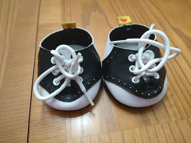Build A Bear BABW Black & White Saddle Shoes White Laces Boys Girls Faux Leather