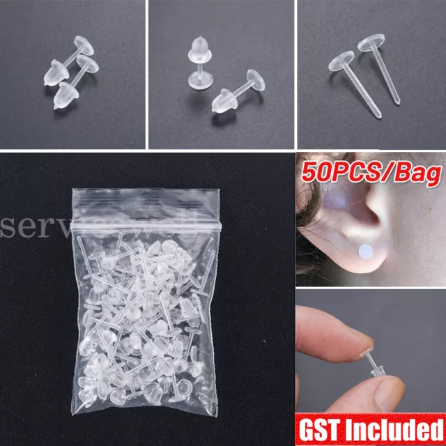 25/100 Clear Plastic Flat Earrings Studs & Backings Transparent Invisible Blank