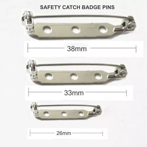 QUALITY SAFETY CATCH STEEL BROOCH BACK PINS 38mm, 33mm & 26mm BAR PIN BADGE CL3