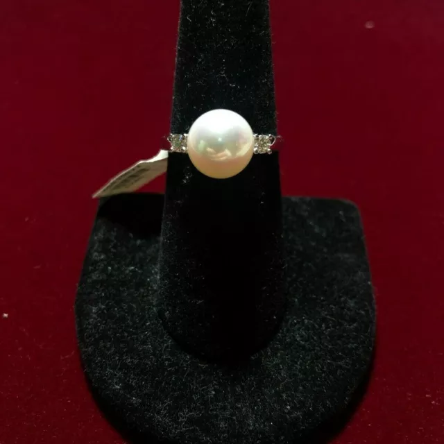 Cultured Freshwater Pearl with Diamonds 14k White Gold Ring