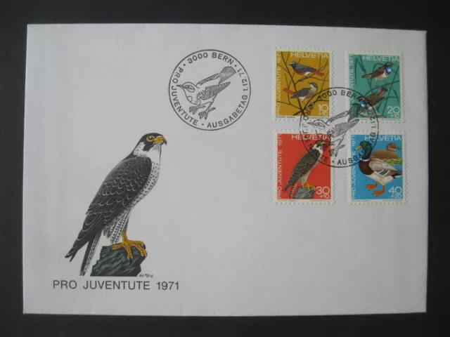 Briefmarken FDC Ersttagsbrief Schweiz PRO JUVENTUTE 1971 Vögel birds Tiere