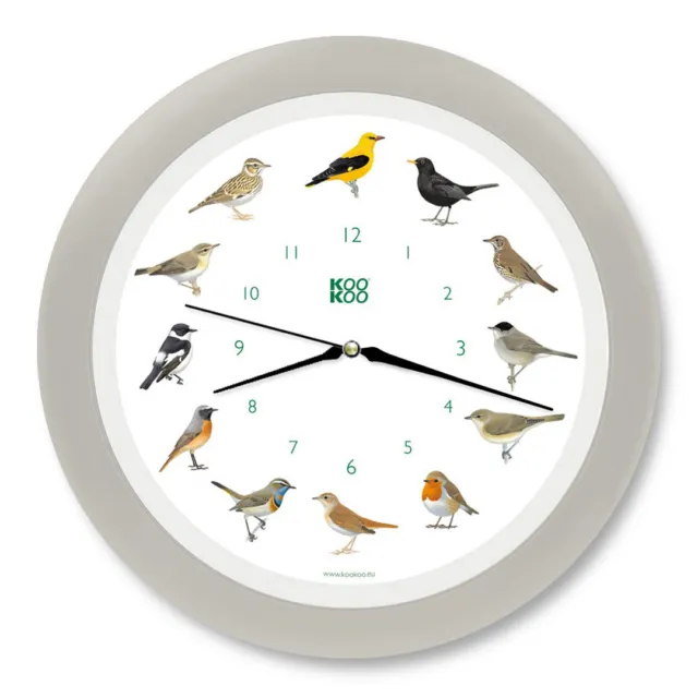 KOOKOO Singv gel Wall Clock European Songbirds | Silk Grey