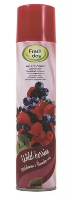 24x Fresh Day 300ml Ambientador Waldbeere de Aire Aroma Piso Habitación Botes