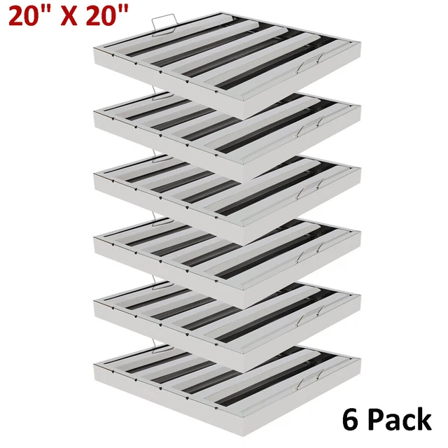 Commercial Hood Grease Exhaust Filter Baffle 20" X 20" Stainless Steel 6 Pack