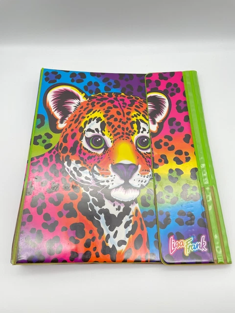 VINTAGE LISA FRANK Hunter Cheetah Cub Rainbow 3 Ring Binder Trapper