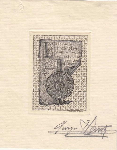 Ex-libris Gravure 18e – Châteaugiron, Bretagne, Rennes, Londres – Blason