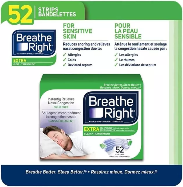 Breathe Right Extra for Sensitive Skin, Drug Free, Instantly Relieves Nasal...