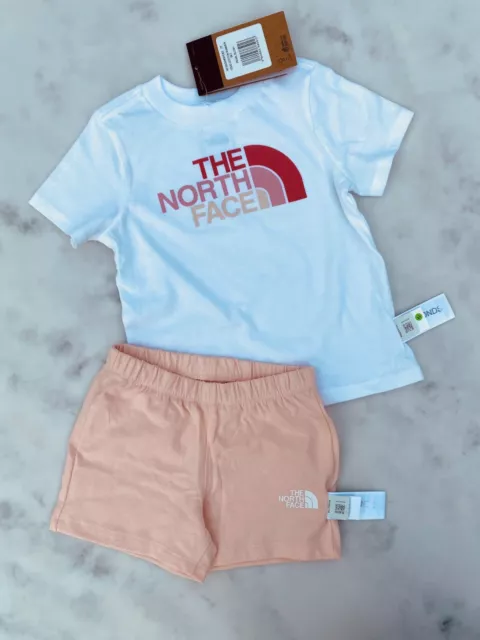 The North Face Toddler Cotton Summer T-Shirt and Short Set White Pink / RRP £35