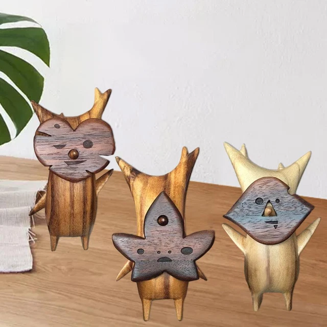 Creative Renard En Bois Table Ornement Étagère Décoration Figurine Artisanat