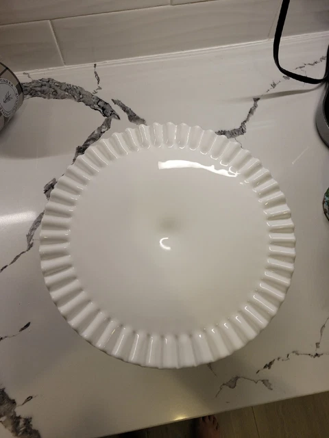 Vintage Fenton Milk Glass Hobnail Ruffle Edge Cake Stand 1960’s