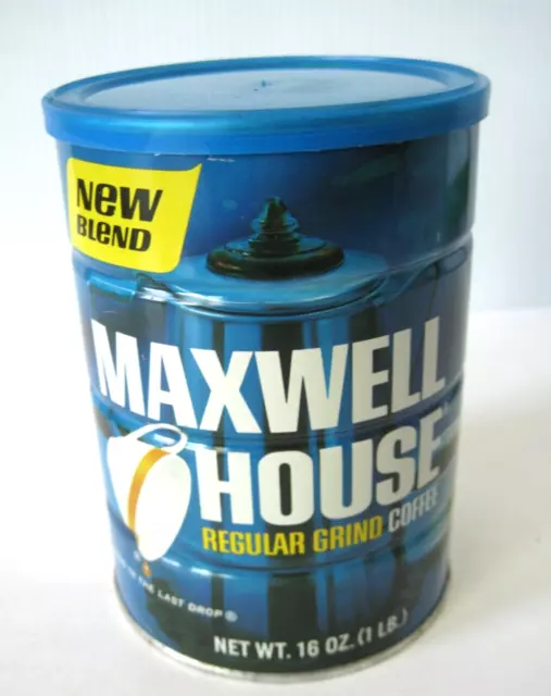 Vintage Regular Grind Maxwell House Empty Coffee Can w/ Blue Lid 16 oz