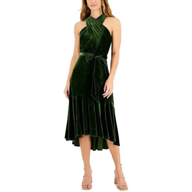 Taylor Womens Velvet Hi-Low Solid Halter Dress Petites BHFO 5619