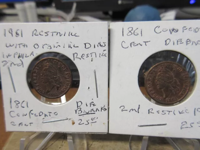 2 (1961) Confederate Cent / CSA Copper Restrikes by Robert Bashlow