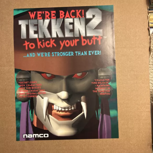 original  11- 8” 1995 Tekken 2 Namco arcade video game AD FLYER