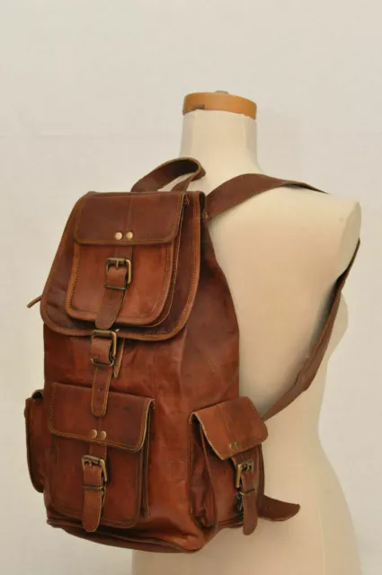 Delux Vintage Mens Leather Back pack Rucksack Laptop Messenger Bag Satchel